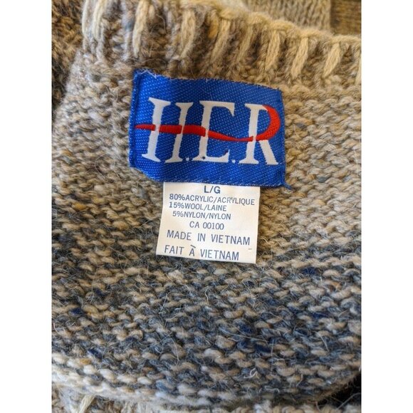 Vintage Sweater Vest Womens Large Beige Wool Blend Faux Horn Toggle Grandmacore - Picture 4 of 4